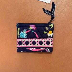Vera Bradley Navy Floral Quilted Small Zip Coin Pouch with Multicolor Trim